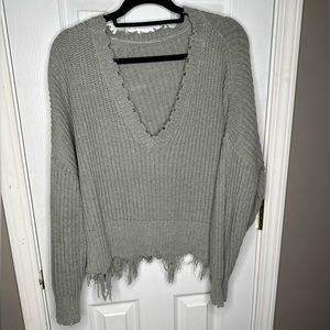 Women Winter Sweater Tops Comfy Ripped Distressed Pullover Sweater Outwear Gray